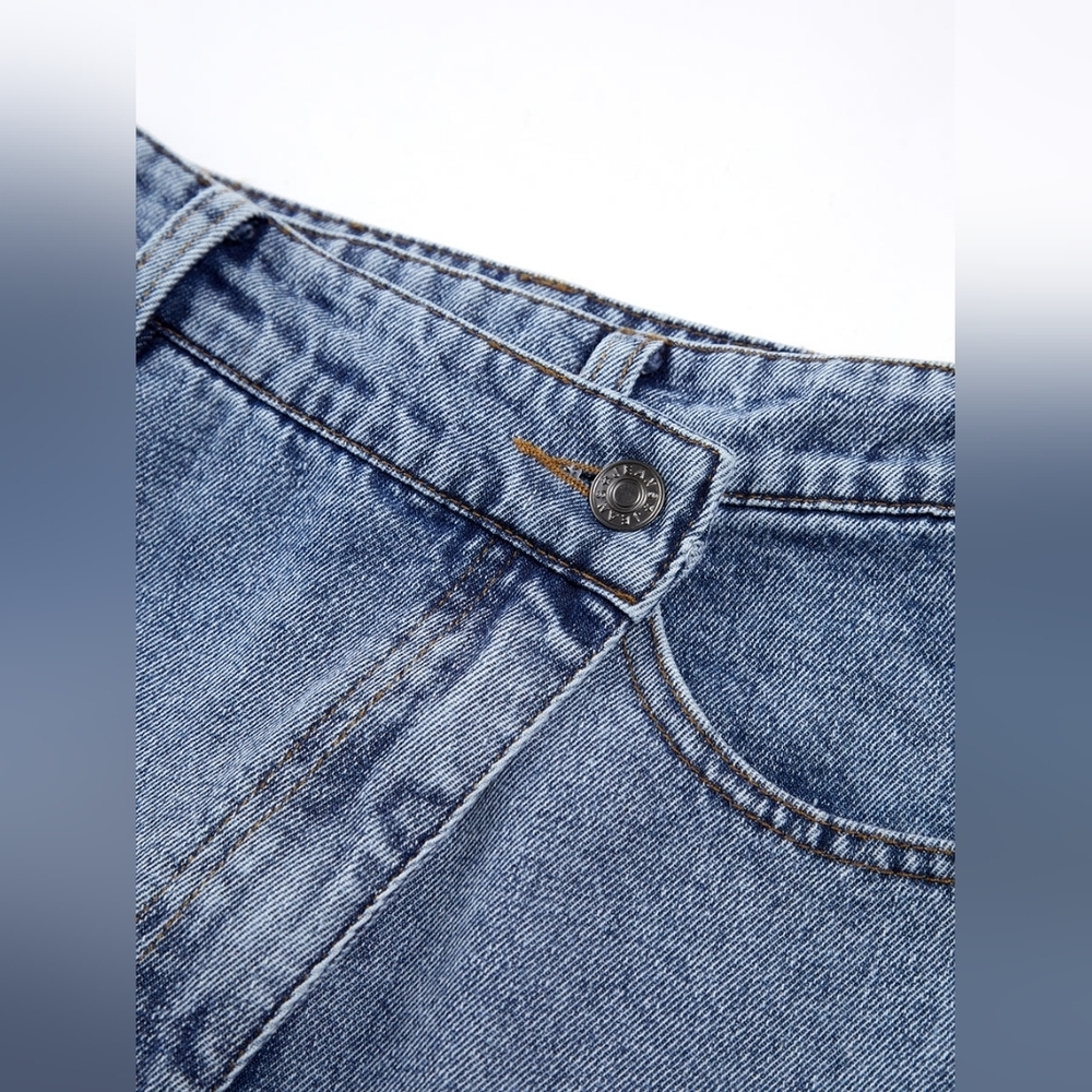 Asymmetrical Button Pockets Slit Denim Maxi Skirt - Commense - Picture 4 of 6